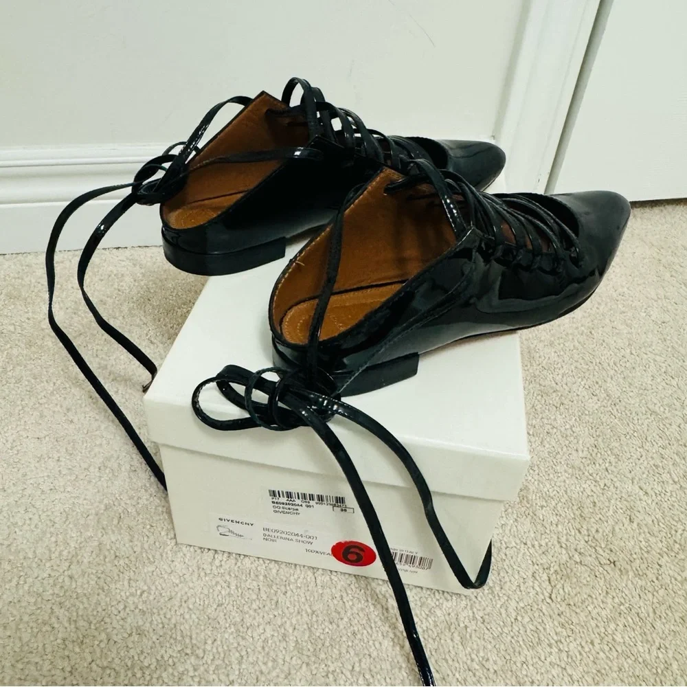 Givenchy Black Patent Leather Lace Up Backless Flat Mule Sandals - Picture 4 of 6